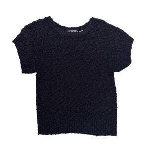 VTG 90's Margules Open Knit Black‎ Textured Knit Short Sleeve Sweater Top Size S